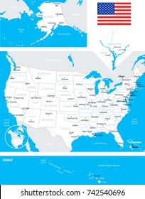 USA map and flag - highly detailed vector illustration