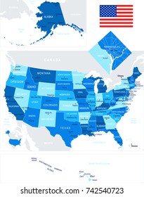 USA map and flag - highly detailed vector illustration