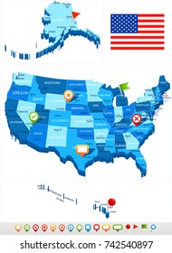 USA map and flag - highly detailed vector illustration