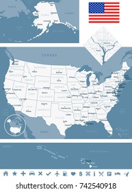 USA map and flag - highly detailed vector illustration