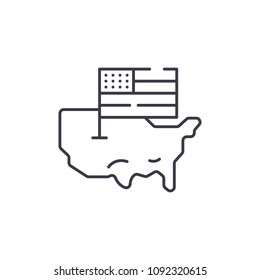 USA Map And Flag Linear Icon Concept. USA Map And Flag Line Vector Sign, Symbol, Illustration.