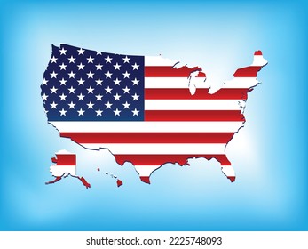 USA Map with USA flag on attractive blue sky background United States of America Map vector illustration