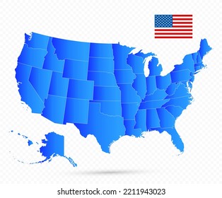 USA Map and flag on transparent background. Gradient filled.