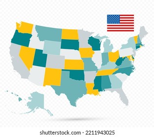 USA Map and flag on transparent background. 