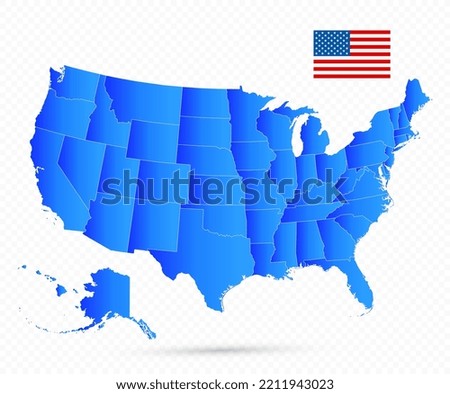 USA Map and flag on transparent background. Gradient filled.