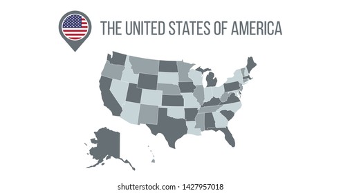 USA Map with flag in the map pin. Infographics design. Infographic template. vector illustration isolated on white background.