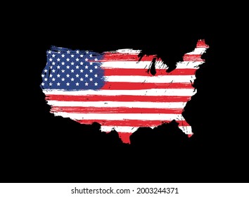 USA  map with flag texture on  flat black  background, Symbols of USA ,template for banner card,advertising ,promote, TV commercial, ads, web design, magazine, news paper, report, vector illustration 