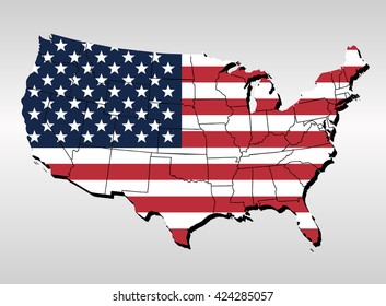 USA map with flag, united state of America pattern in country map