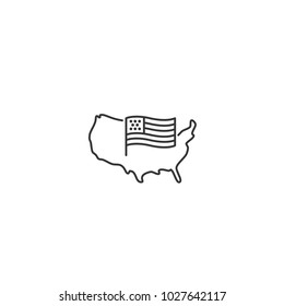 USA map with flag - vector thin line icon
