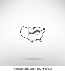 USA map with flag - vector thin line icon isolated on white background