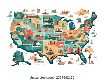 USA map flat cartoon isolated on white background. Vector illustration