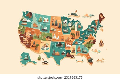 USA map flat cartoon isolated on white background. Vector illustration