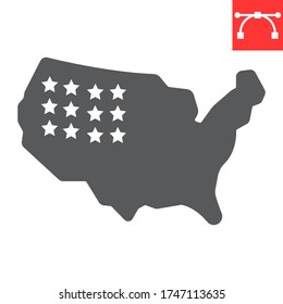 USA map glyph icon, america and country, map of usa sign vector graphics, editable stroke solid icon, eps 10