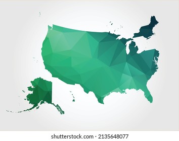 USA Map Green Color on white background polygonal