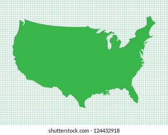 USA Map, Green on Graph Paper, Vector