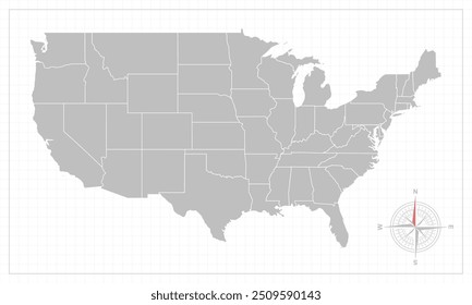 USA map with grey style and compas element.