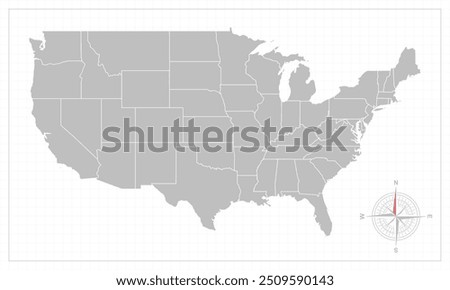 USA map with grey style and compas element.