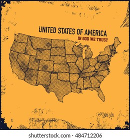 USA map grunge style vector illustration.