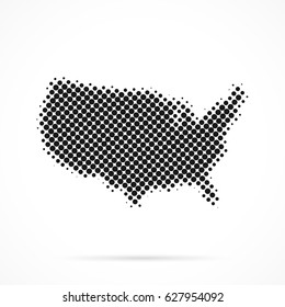 USA map in halftone. Dotted illustration isolated on a white background.
Vector illustration.