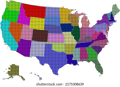 USA Map halftone vector icon. Illustration style is dotted iconic USA Map icon symbol on a white background. Halftone texture is round dots.