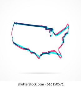 USA Map hand drawn with blue and pink highlighters, isolated on a blank background.
Vector illustration, easy to edit, manipulate, resize or colorize.