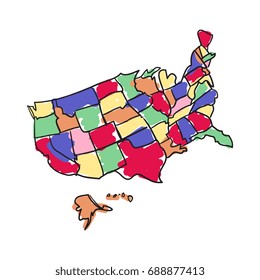 USA map hand drawn icon isolated on white background vector illustration. American ethnic culture element, traditional symbol.