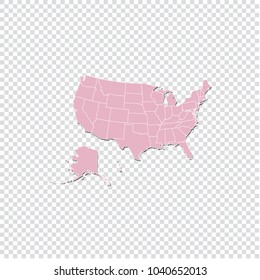 USA map - High detailed pastel color map of USA. USA map isolated on transparent background. Vector illustration eps 10.