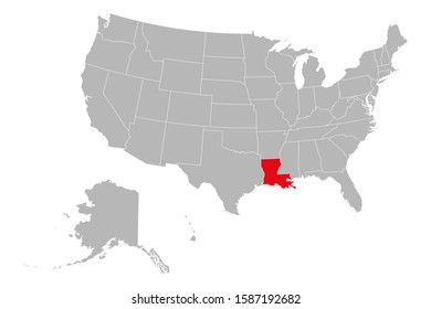 USA map highlighting louisiana state vector illustration. Gray background. United states political map.