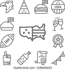 USA, map icon in a collection with other items