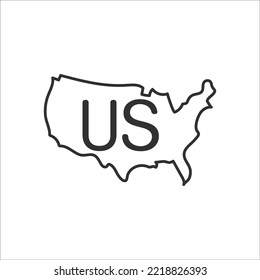 USA Map Icon With Editable Stroke. Minimal Linear US Icon. Concept Of Coastline Of North America And Part Of Global World