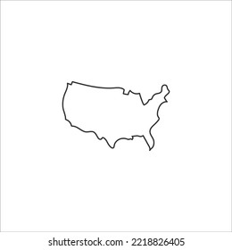 USA Map Icon With Editable Stroke. Minimal Linear US Icon. Concept Of Coastline Of North America And Part Of Global World