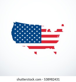 USA map icon. Usa flag background