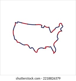 USA Map Icon With Red And Blue Patriotic Line. Minimal Linear US Icon. Concept Of Coastline Of North America And Part Of Global World