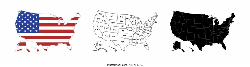 USA map icon symbol. United State of America continent map with states. USA line template. Stock vector. EPS 10