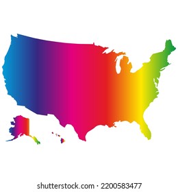 USA map illustration silhouette with rainbow colors