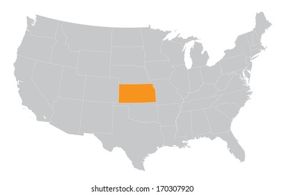 USA map with the indication of The State of Kansas