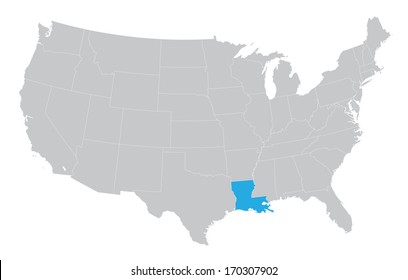 USA map with the indication of the State of Louisiana