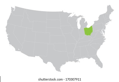 USA map with the indication of the State of Ohio