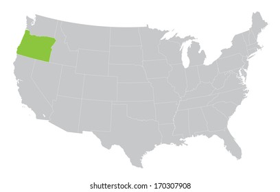 USA map with the indication of State of Oregon