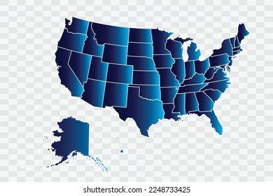 USA Map indigo Color on White Background quality files png