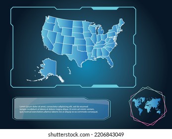 USA Map infographic technology blue Color element collection background