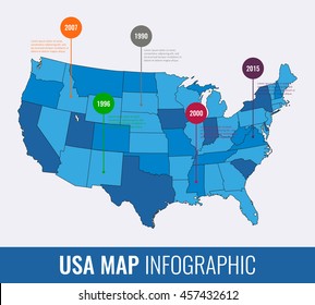 USA map infographic template. All states are selectable. Vector illustration