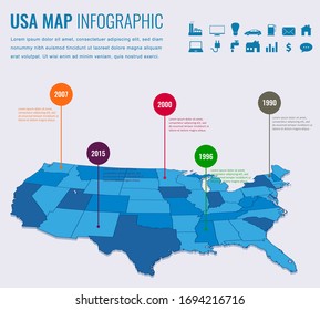 Usa Map Infographic Template. Vector Illustration