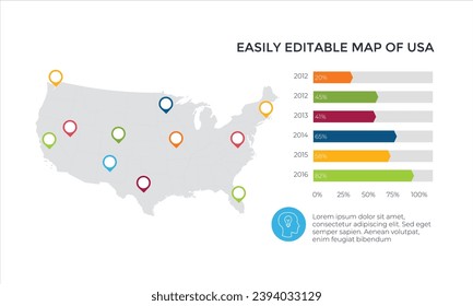 USA Map Infographics design vector template illustration. Template for diagram, graph, presentation and chart. Colorful Infographic template.
