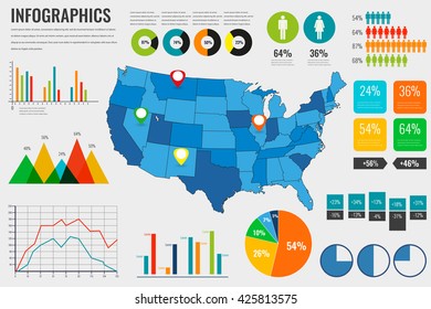 Usa map with Infographics elements. Infographics layouts. Vector illustration