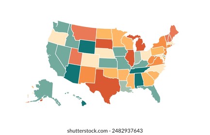 USA map isolated modern colorful style. for website layouts, background, education, precise, customizable, Travel worldwide, map silhouette backdrop, earth geography, political, reports. 