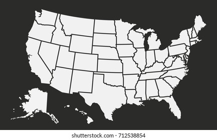 USA map isolated on a black background. United States of America background. American map.