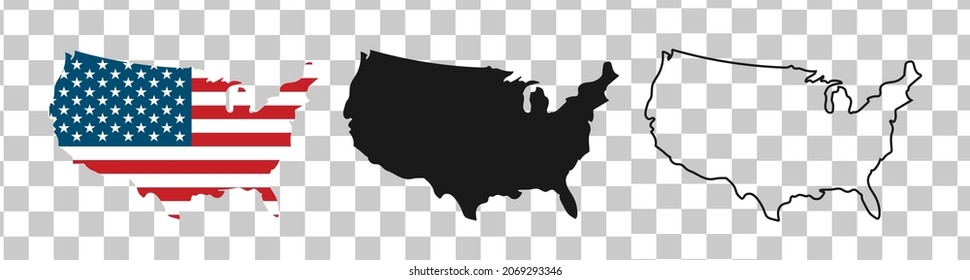 USA map isolated on transparent background. Black and coloured map for your design. Vector illustration, easy to edit.