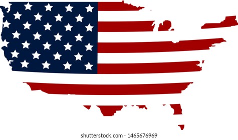 USA Map Isolated on White Background with National Flag Texture. Vector Illustration