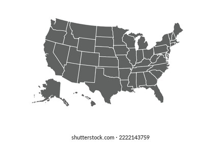 mapa de estados unidos aislado en fondo blanco.